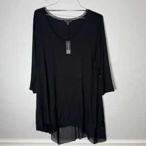 New Cable & Gauge Woman 1X Black Shark Bite Hem Blouse
